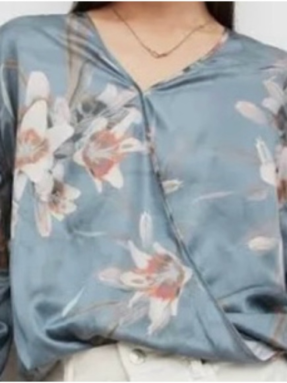 All Saints Blue Floral Wrap Blouse